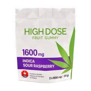 High Dose Fruit Gummy – Sour Raspberry 1600mg THC (Indica)