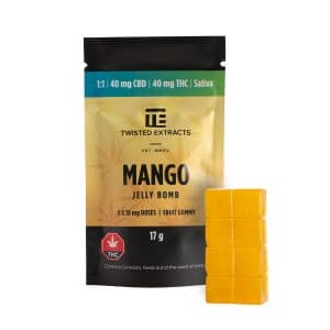 Twisted Extracts Mango Jelly Bombs 1:1 40 THC 40mg CBD Sativa
