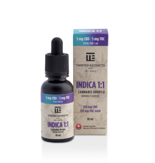 Twisted Extracts – Oil Tincture – Indica 1-1 Orange Flavoured (150mg CBD + 150mg THC – 30ml)