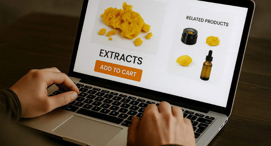 Customer reviewing cannabis extract options on a website, highlighting factors to consider when buying the best extracts online in Canada