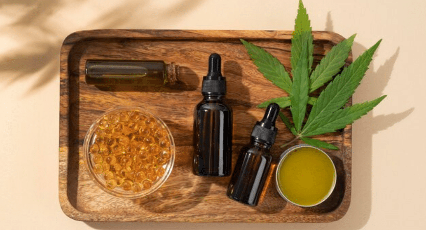 Cannabis-infused skincare and topicals displayed, showcasing wellness products from a Canadian online dispensary