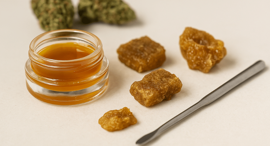 Various cannabis extracts displayed in containers, helping users understand the best extracts online in Canada