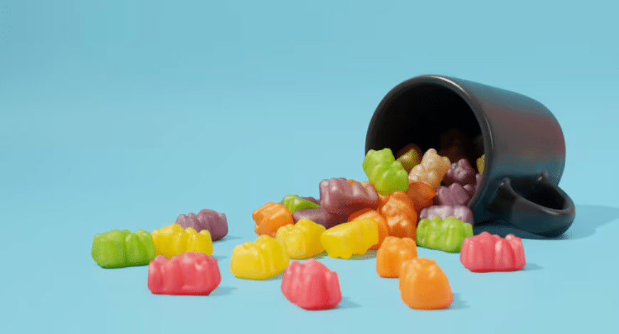 Cannabis gummy bears with mood and effect icons, showing what to expect when buying from a cannabis store online