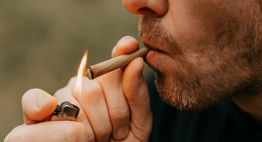 Man lighting a joint to smoke, showing one of the common ways to enjoy Lebanese red hash
