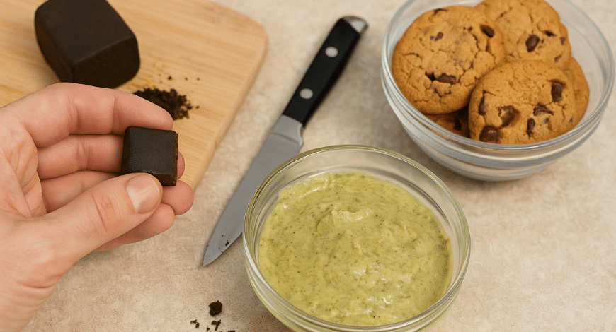 Red Lebanon hash being prepared with butter and cookies, showing how to use Lebanese hash in edibles