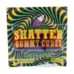 Buy Higher Fire Extracts - Shatter Gummy Cubes - Green Apple 2500mg THC THC at Supreme Dispensary Online
