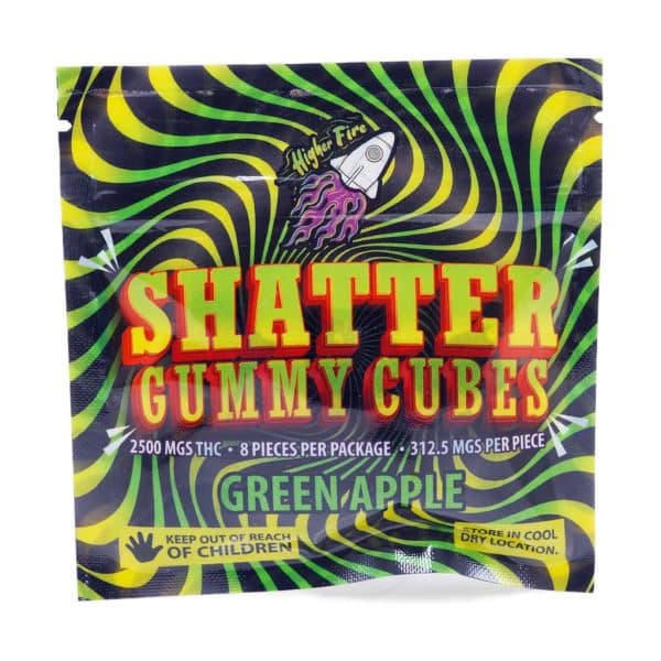 Buy Higher Fire Extracts - Shatter Gummy Cubes - Green Apple 2500mg THC THC at Supreme Dispensary Online