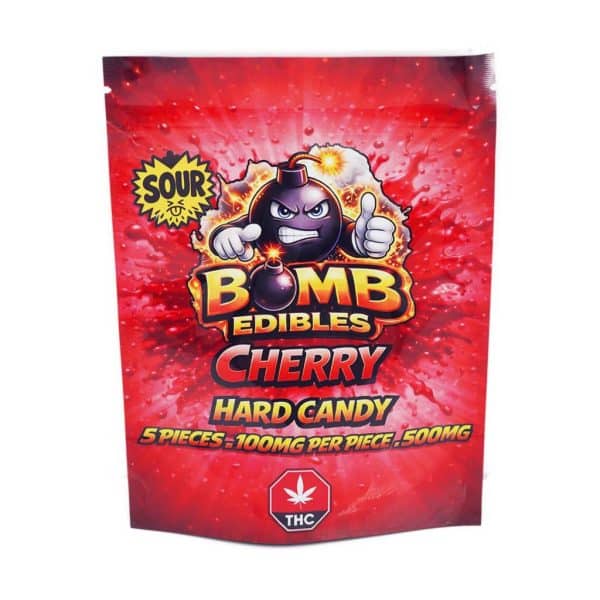 Buy Bomb Edibles - 500mg THC Sour Hard Candy - Cherry at Supreme Dispensary Online