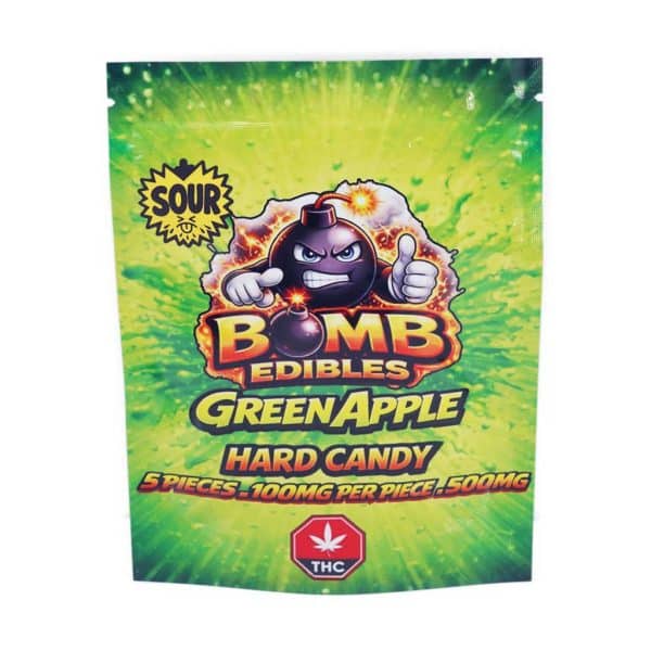 Buy Bomb Edibles - 500mg THC Sour Hard Candy - Green Apple at Supreme Dispensary Online