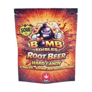 Buy Bomb Edibles - 500mg THC Sour Hard Candy - Root Beer at Supreme Dispensary Online