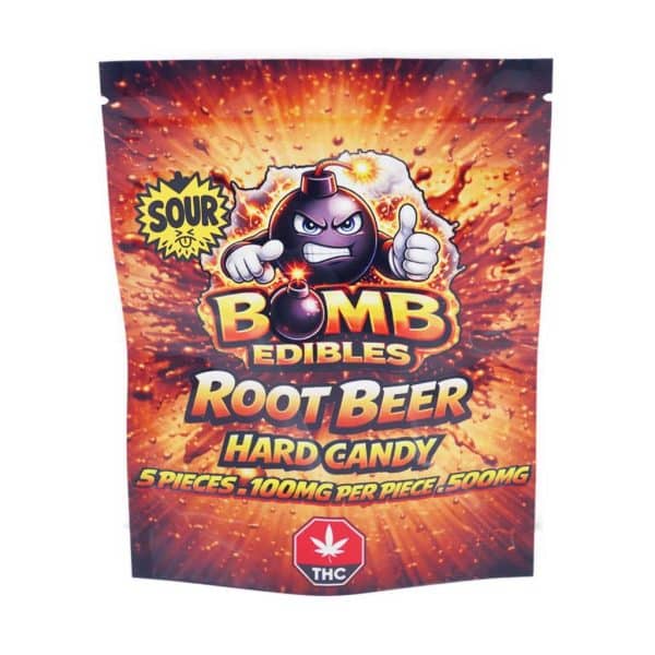 Buy Bomb Edibles - 500mg THC Sour Hard Candy - Root Beer at Supreme Dispensary Online